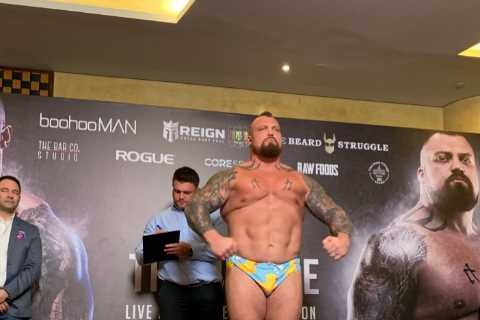 Strongman rivals Hafthor Bjornsson and Eddie Hall weigh combined 47 STONE for heaviest boxing match ..