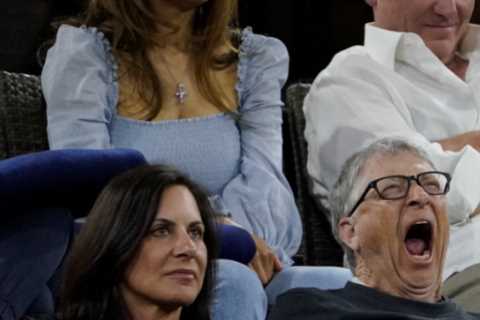 Billionaire Bill Gates yawns at tennis along with actress Elisabeth Shue as Microsoft founder..
