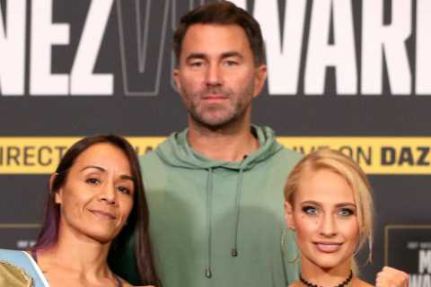 Ebanie Bridges strips down to bra and knickers for weigh in ahead of world title fight with Maria..