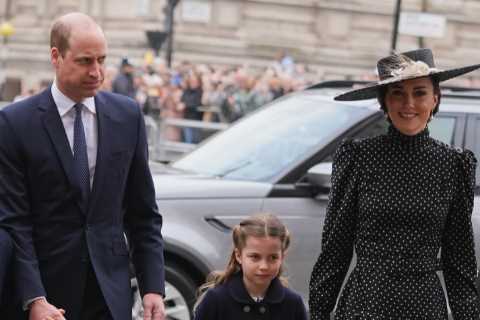 Prince Philip memorial: Kate Middleton, William, George and Charlotte arrive at Westminster Abbey..