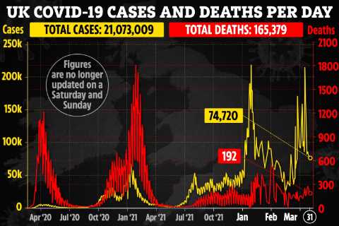 UK daily Covid cases fall again with 74,720 new infections in ‘promising sign this wave is fading’