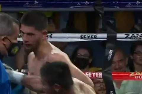 Boxing referee is stretchered out of ring after being KO’d by brutal punch from fighter in worrying ..