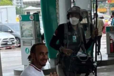 Plastic stool used by F1 star Lewis Hamilton sells for £500 with chair wrapped to preserve..