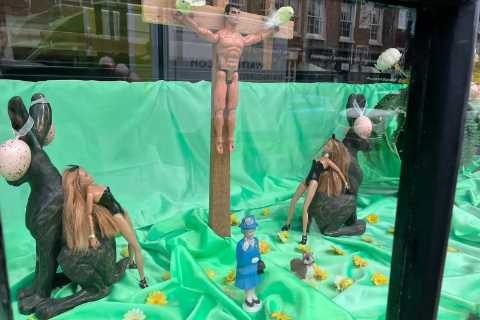 Easter scene featuring crucified Action Man &amp; bunny girl Barbie dolls sparks outrage