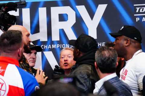 John Fury almost came to blows at Tyson’s Dillian Whyte face-off as member of rival team came up..