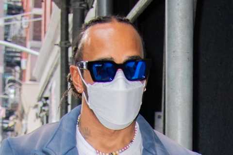 Lewis Hamilton wears blue velvet suit as he arrives at tattoo parlour in New York ahead of Miami GP