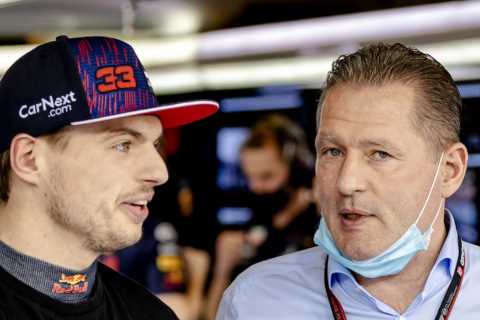 Max Verstappen’s dad relishes Lewis Hamilton’s F1 woes after watching star son LAP Mercedes rival..