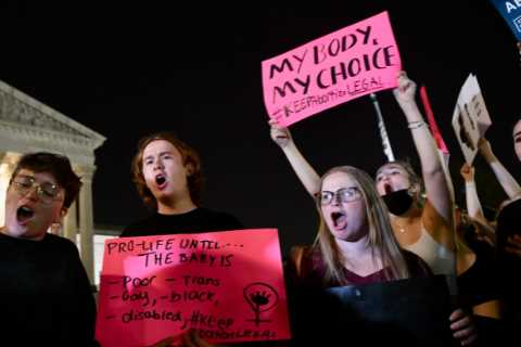 Demonstrators flock to the Supreme Court after leak of draft decision.