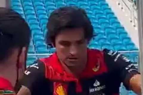 Carlos Sainz left with blood pouring down face after smashing head on pitwall ahead of Miami GP..