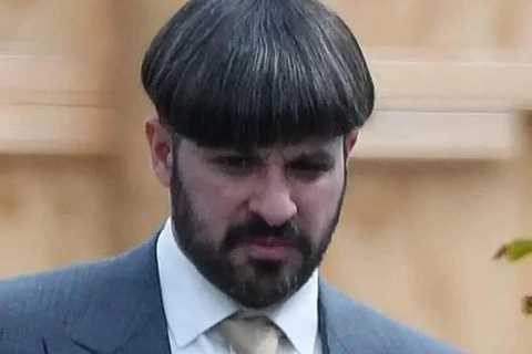 Inbetweeners star looks unrecognisable with bowl cut wig, beard and dodgy suit as he films new..