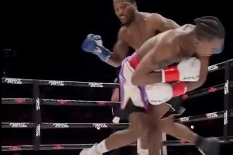 Watch boxing legend Evander Holyfield’s son Evan get brutally knocked out by ELECTRICIAN Jurmain..