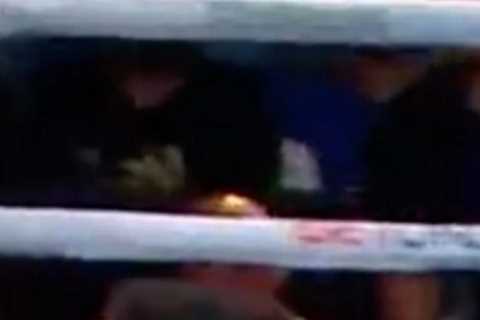 Boxer sent crashing through ropes in ‘knockout of the year’ as photographer forced to cradle his..