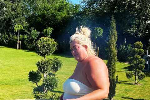 Gemma Collins shows off slimmer than ever figure in white swimsuit as fiancé Rami tells her ‘I love ..