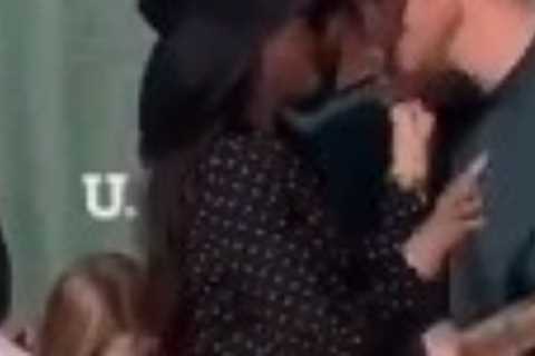 Cringeworthy moment Meghan Markle rubs lipstick off agitated Prince Harry after kiss at polo event