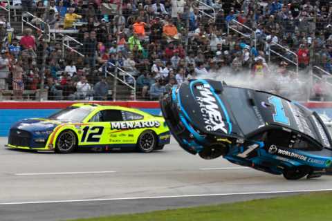 Watch crazy NASCAR crash as THREE All-Star favorites eliminated from race as car almost flips after ..