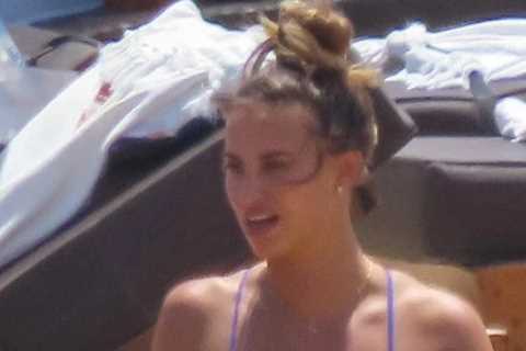 TOWIE bride-to-be Danielle Armstrong and best pal Ferne McCann show off their bikini bodies on hen..