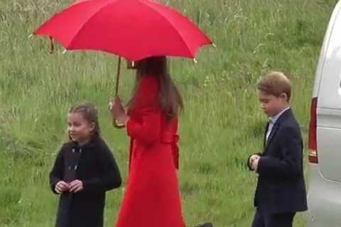 Adorable moment Prince William blows kisses to Prince Louis, four, as he leaves for Cardiff with..