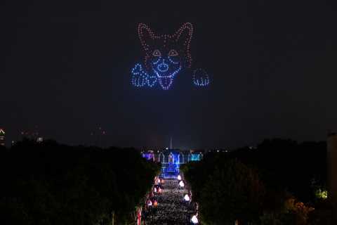 Royal fans amazed as drones of the Queen, her handbag &amp; a corgi light up Buckingham Palace in..