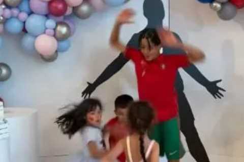 Watch Cristiano Ronaldo’s adorable kids perform Man Utd star’s famous ‘Siu’ goal celebrations as..
