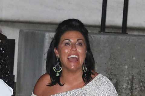Bleary-eyed Jessie Wallace and Chelsee Healey make barefoot exits as partied out celebs spill out..