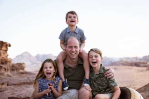 Prince William laughs with George, Louis and Charlotte in cute snap released for Father’s Day