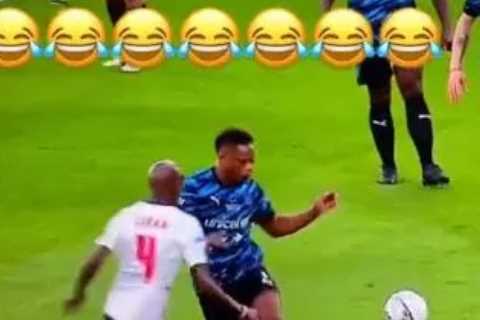 Watch Man Utd legend Patrice Evra miss ball and wipe out Mo Farah leaving Rio Ferdinand in..