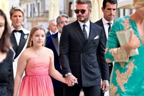 David Beckham looks dapper as Man Utd legend holds daughter Harper’s hand while heading to glitzy..