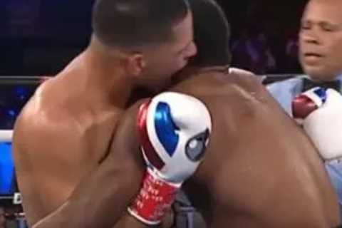 Moment Berlanga tries to BITE opponent Angulo’s ear and then admits after fight ‘I was about to do..