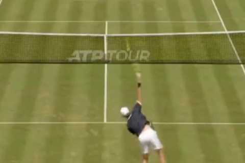 Watch as tennis star pokes fun at himself after hitting one of the worst serves ever ahead of..