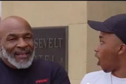 Watch hilarious moment Mike Tyson jumps up behind fans talking trash about boxing legend on Jimmy..