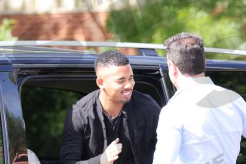 Gabriel Jesus HUGS Arsenal director Edu as he arrives at hospital for medical ahead of £45m..