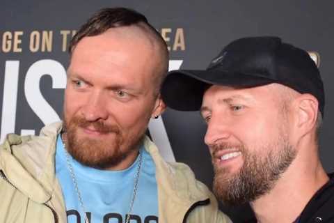 Watch Oleksandr Usyk’s brilliant reaction as Carl Froch makes joke about ‘fighting in front of 80..