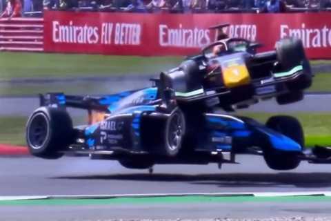 Driver survives life-threatening horror crash at Silverstone as one car lands on TOP of another in..