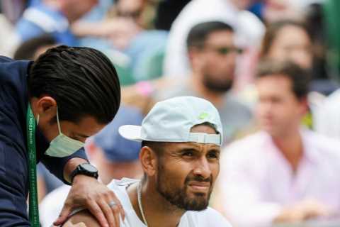 Nick Kyrgios jokes he ‘needs a glass of wine’ after Wimbledon fan begged him to ‘stop moaning’ in..