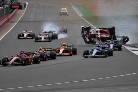 Zhou Guanyu’s car ROLLS OVER in horrific British GP crash and skids upside down for 200 metres and..