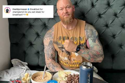 Hafthor Bjornsson shows off ‘breakfast for champions’ including STEAK as strongman continues to..