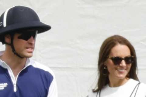 Kate Middleton stuns in white and black striped dress with pet dog as she supports Prince William..