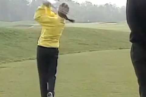 Watch unrecognisable Kirsty Gallacher accidentally smack golf ball off Nick Faldo in amazing..