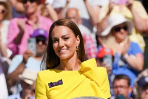 Smiling Kate Middleton glows in yellow dress as she presents Wimbledon Ladies Final winner Elena..