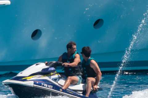 Rafael Nadal speeds through water on jet ski on holiday in Formentera after withdrawing from..