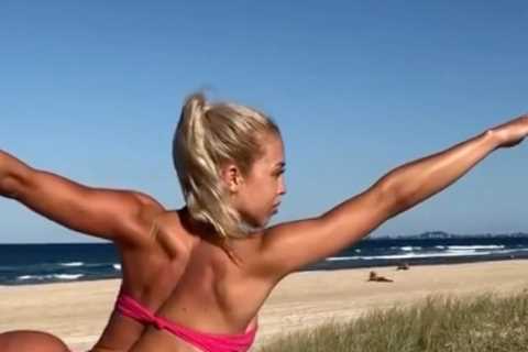 Kylie Jenner’s nemesis Tammy Hembrow shows off her tiny frame in pink bikini just ONE month after..