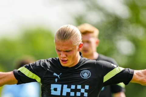 Erling Haaland trains with Man City team-mates for first time as Pep Guardiola puts £51m star..