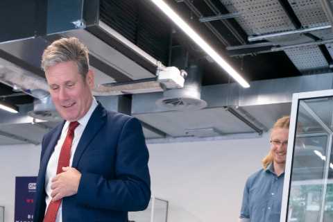 Sir Keir Starmer goes face to face with canine robot called Beethoven on trip to Liverpool