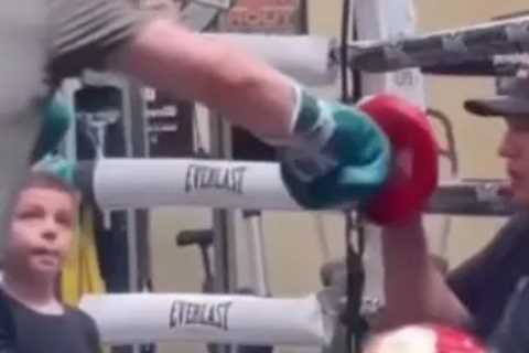 Boxing legend Canelo Alvarez spotted training his three-year-old son ahead of his trilogy bout with ..