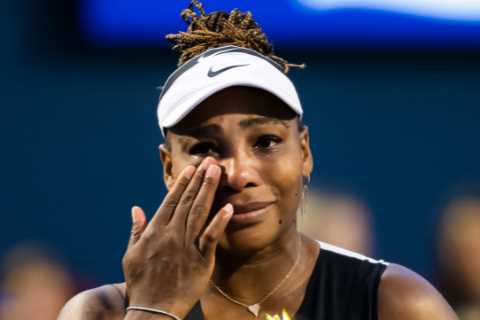 Serena Williams breaks down in tears on court as tennis legend crashes out of Canadian Open ahead..