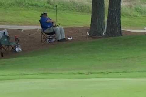Watch amazing moment Denny McCarthy sinks ‘hole-in-one’… after ball bounces off fan and into chair..