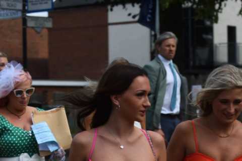 Stylish racegoers wear eye-catching frocks and fascinators as they hit York races for Ebor..