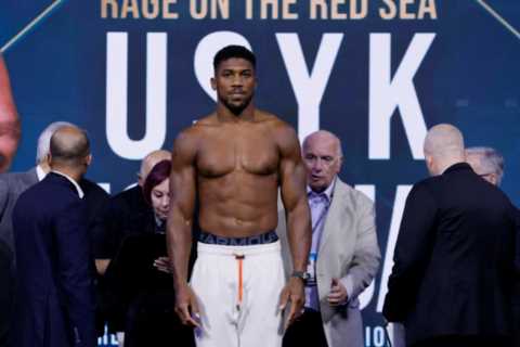 Anthony Joshua weighs in 4lbs HEAVIER for Oleksandr Usyk rematch as he looks to bully lighter..