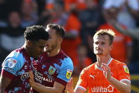 Watch Chelsea loanee Ian Maatsen receive red card for outrageous shove on Blackpool player after..
