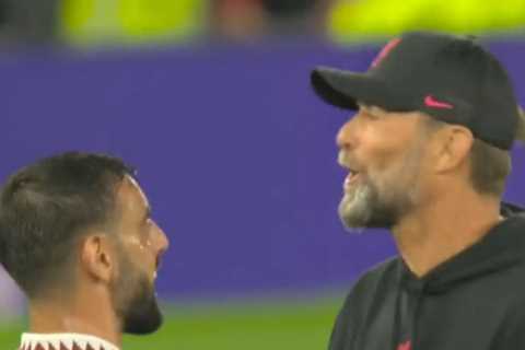 Jurgen Klopp reveals ’emotional’ on-pitch exchange with Bruno Fernandes after Man Utd’s shock win..